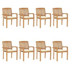 Garden chair set of 8 teak wood and cream