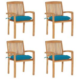 Stacking patio chairs with cushions 4 pcs solid teak wood