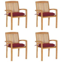 Stacking patio chairs with cushions 4 pcs solid teak wood