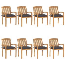 Stacking patio chairs with cushions 8 pcs solid teak wood
