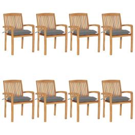 Stacking patio chairs with cushions 8 pcs solid teak wood