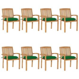Stacking patio chairs with cushions 8 pcs solid teak wood