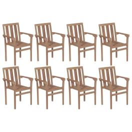 Stackable chair set of 8 warm brown solid teak wood standard