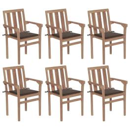Stackable patio chairs with cushions 6 pcs solid teak wood