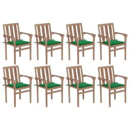 Stackable patio chairs with cushions 8 pcs solid teak wood