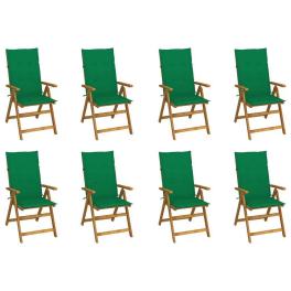 Garden chair set of 8 brown solid acacia wood, polyester large
