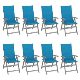 Garden chair set of 8 grey solid acacia wood standard foldable