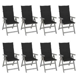 Garden chair set of 8 grey solid acacia wood standard