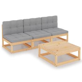 Garden lounge set natural wood solid pine wood, polyester medium