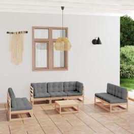 Garden lounge set natural wood solid pinewood, 100% polyester