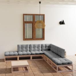 Garden lounge set natural wood solid pinewood large modular
