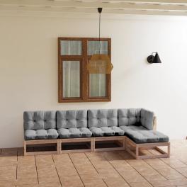Garden lounge set natural wood, grey cushions