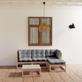 Garden lounge set natural wood solid pine wood 5 piece set