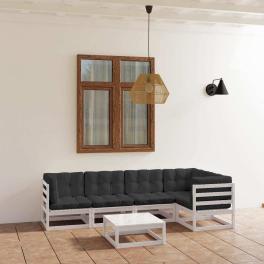 Garden lounge set white solid pine wood, fabric (100% polyester)