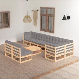 Garden lounge set grey solid pine wood large modular