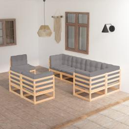 Patio lounge set natural solid pinewood large modular