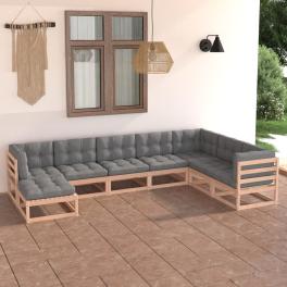 Garden lounge set natural wood, grey cushions