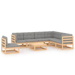 Garden lounge set natural wood, grey solid pinewood, 100% polyester