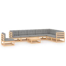 Garden lounge set natural wood solid pinewood 9 piece set modular