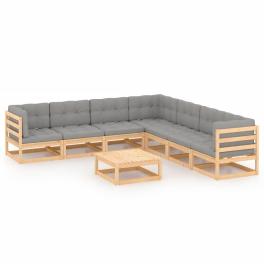 Garden lounge set natural pine, grey cushions