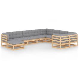 Garden lounge set natural wood with grey cushions