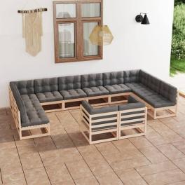 Garden lounge set natural wood solid pinewood large seats many