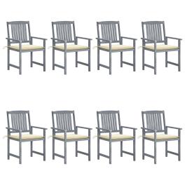 Garden chair set of 8 grey solid acacia wood, 100% polyester