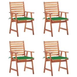 Patio chair set of 4 natural wood, green