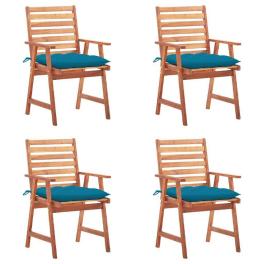 Patio chair set of 4 natural wood, blue cushions