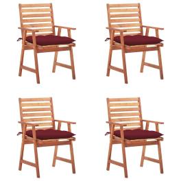 Patio chair set of 4 wine red and natural wood