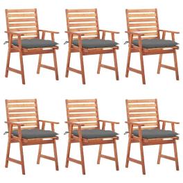 Outdoor chair set of 6 brown, grey solid acacia wood, polyester