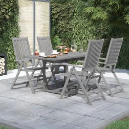 Garden dining set grey solid acacia wood standard extendable