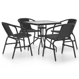 Garden dining set black steel 5 piece set stackable
