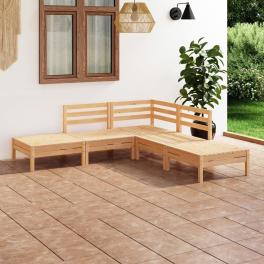 Garden lounge set natural wood solid pinewood 5 piece modular