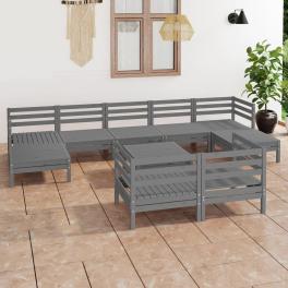 Garden lounge set grey solid pine wood large modular