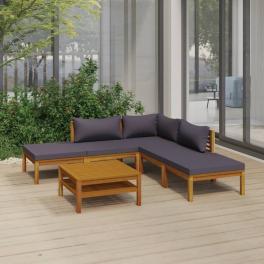 Wooden lounge set dark grey cushions