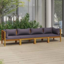 Wooden lounge set dark grey solid acacia wood 4-seater modular