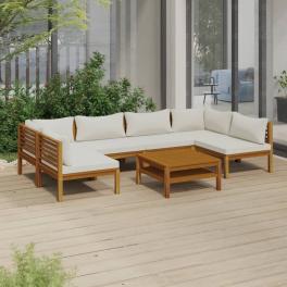 Garden lounge set cream solid acacia wood large modular