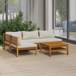 Garden lounge set cream cushions solid acacia wood with an oil finish