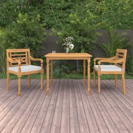 3 piece patio dining set with cushions solid teak wood