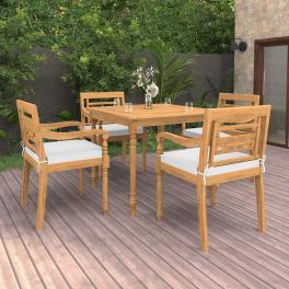 5 piece patio dining set with cushions solid teak wood