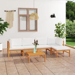 Garden lounge set cream solid teak wood 6 piece set modular