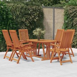 Garden dining set reddish-brown solid eucalyptus wood large