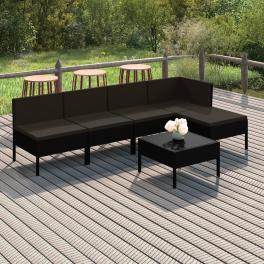 Garden lounge set black poly rattan medium modular