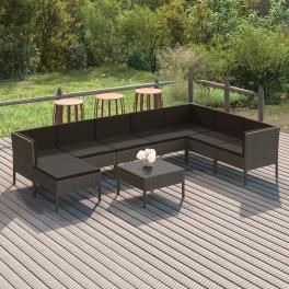 Garden lounge set grey pe rattan, powder-coated steel, polyester