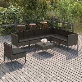 Garden lounge set grey pe rattan large modular