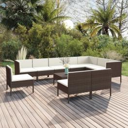 Garden lounge set brown pe rattan large modular
