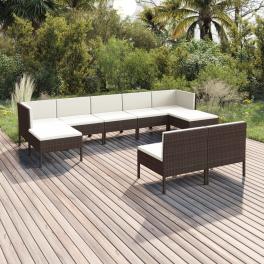 Garden lounge set brown pe rattan multiple pieces