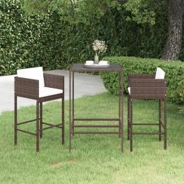 Garden bar set brown pe rattan, powder-coated steel, tempered glass