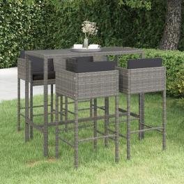 Garden bar set grey pe rattan, steel, tempered glass footrest